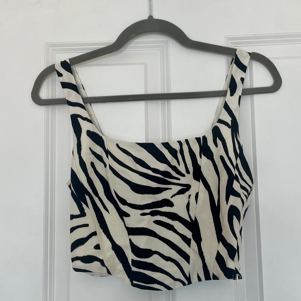 Stradivarius Zebra Print Linen Cotton Corset Top Size Small (S)